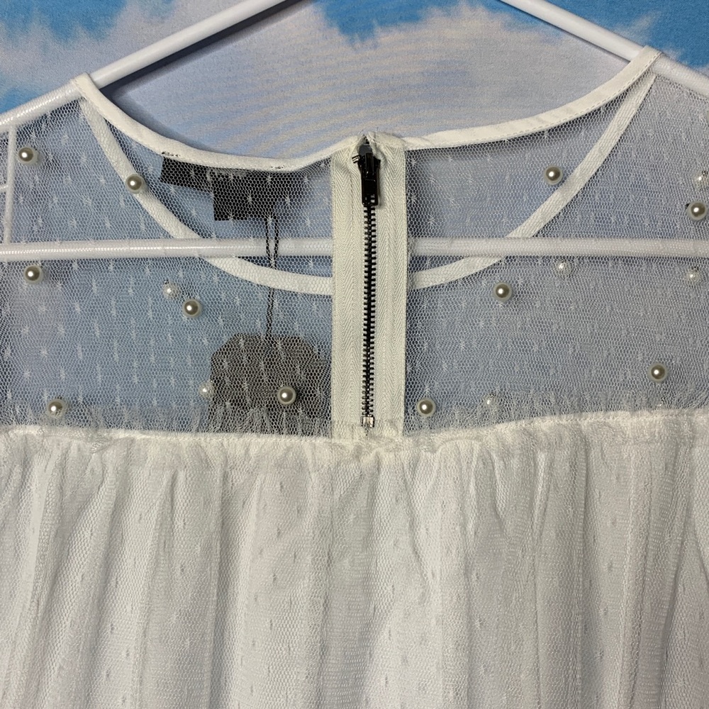 Very J- White Babydoll Pearl Embellished Dress S - Picture 10 of 10